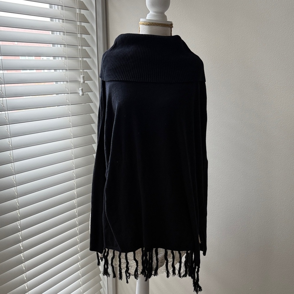 Elegant Black Sweater with Fringe